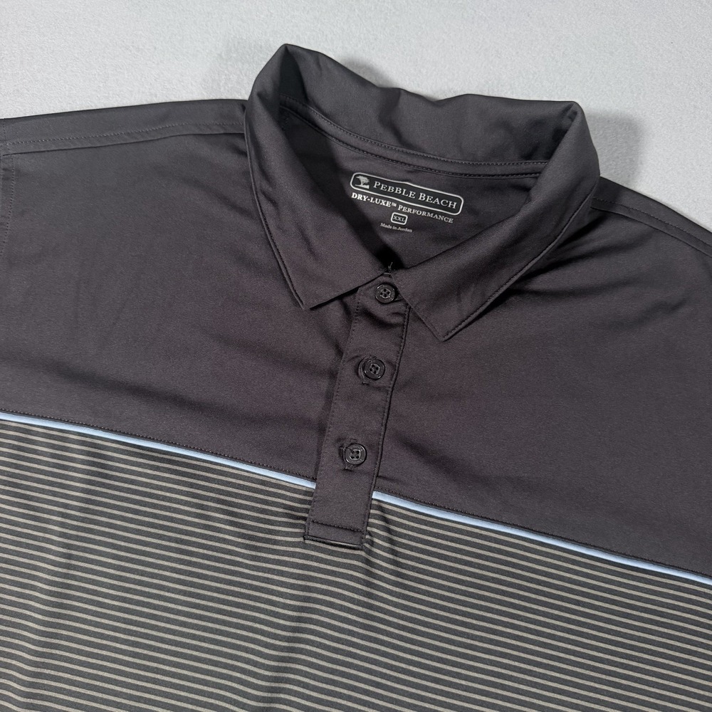 Pebble Beach Dry-Luxe Performance Polo Shirt Charcoal Striped Men's Size XXL